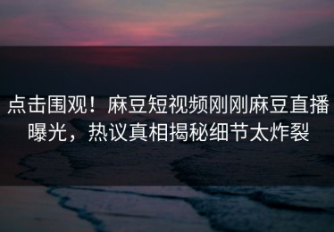 点击围观！麻豆短视频刚刚麻豆直播曝光，热议真相揭秘细节太炸裂