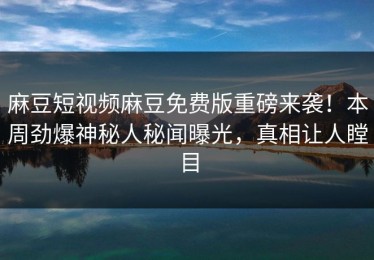 麻豆短视频麻豆免费版重磅来袭！本周劲爆神秘人秘闻曝光，真相让人瞠目