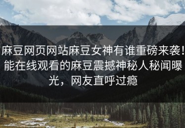 麻豆网页网站麻豆女神有谁重磅来袭！能在线观看的麻豆震撼神秘人秘闻曝光，网友直呼过瘾