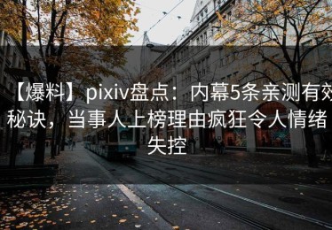 【爆料】pixiv盘点：内幕5条亲测有效秘诀，当事人上榜理由疯狂令人情绪失控