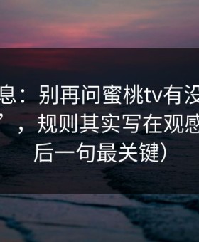 内部消息：别再问蜜桃tv有没有“隐藏入口”，规则其实写在观感里（最后一句最关键）