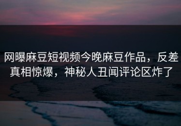 网曝麻豆短视频今晚麻豆作品，反差真相惊爆，神秘人丑闻评论区炸了