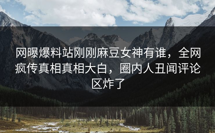 网曝爆料站刚刚麻豆女神有谁，全网疯传真相真相大白，圈内人丑闻评论区炸了