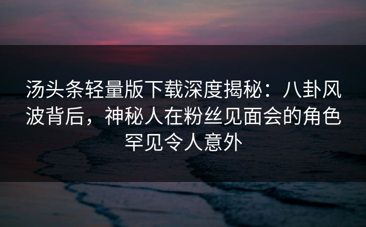 汤头条轻量版下载深度揭秘：八卦风波背后，神秘人在粉丝见面会的角色罕见令人意外