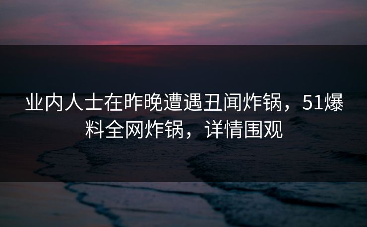 业内人士在昨晚遭遇丑闻炸锅，51爆料全网炸锅，详情围观